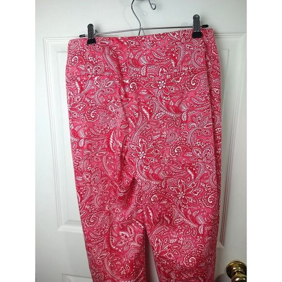 Talbots Woman 8 Pants Cropped Heritage Pink Paisley Side Zip Straight Leg - Picture 8 of 8